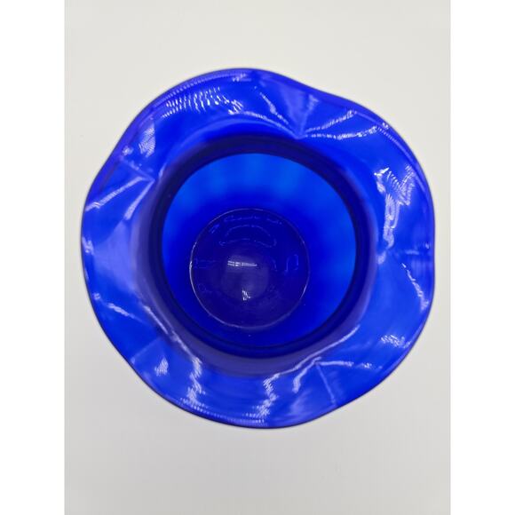 Dark Cobalt Round 6" Vase Glass Scalloped Top - Picture 4 of 7